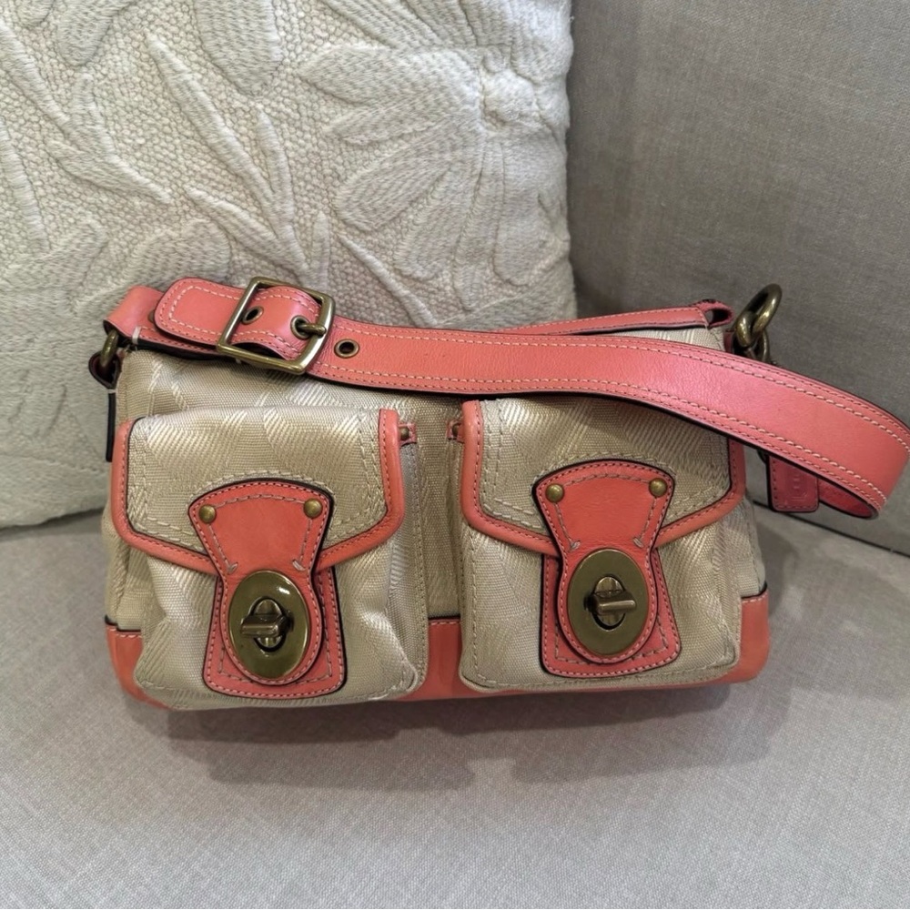 Coach Coral and Cream Leather Shoulder Bag